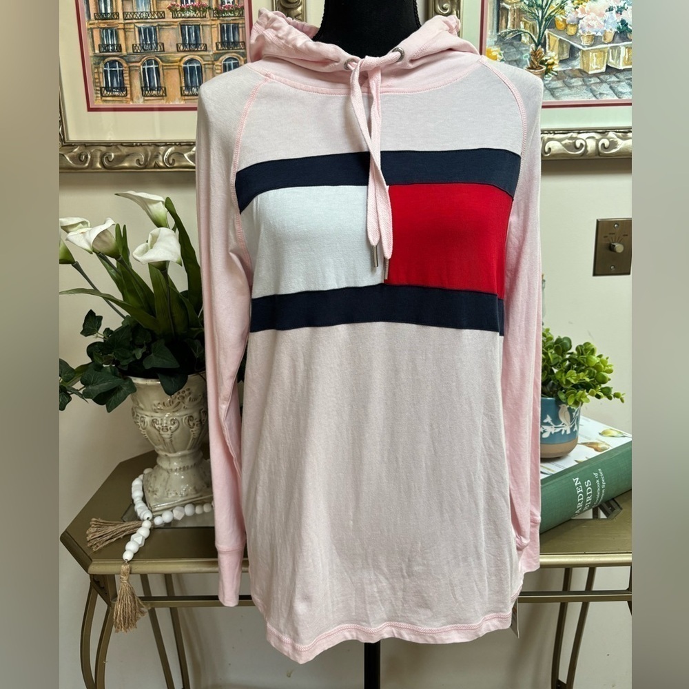 TOMMY HILFIGER SPORT CASUAL ATHLEISURE PINK LIGHTWEIGHT HOODIE TOP SZ SMALL NWT - Picture 8 of 8